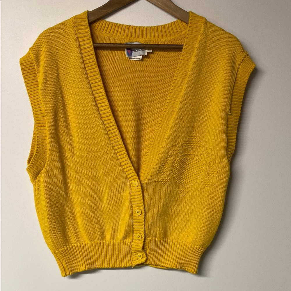 PROPHECY Vintage Mustard Yellow Knit Vest with Ribbed Edging